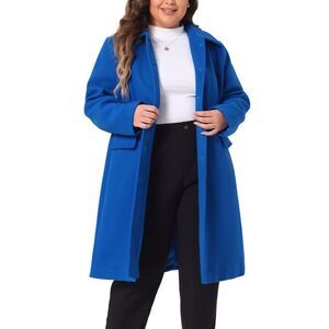 Plus Size Coats Peter Pan Collar Single Breasted Long Outwear Royal Blue